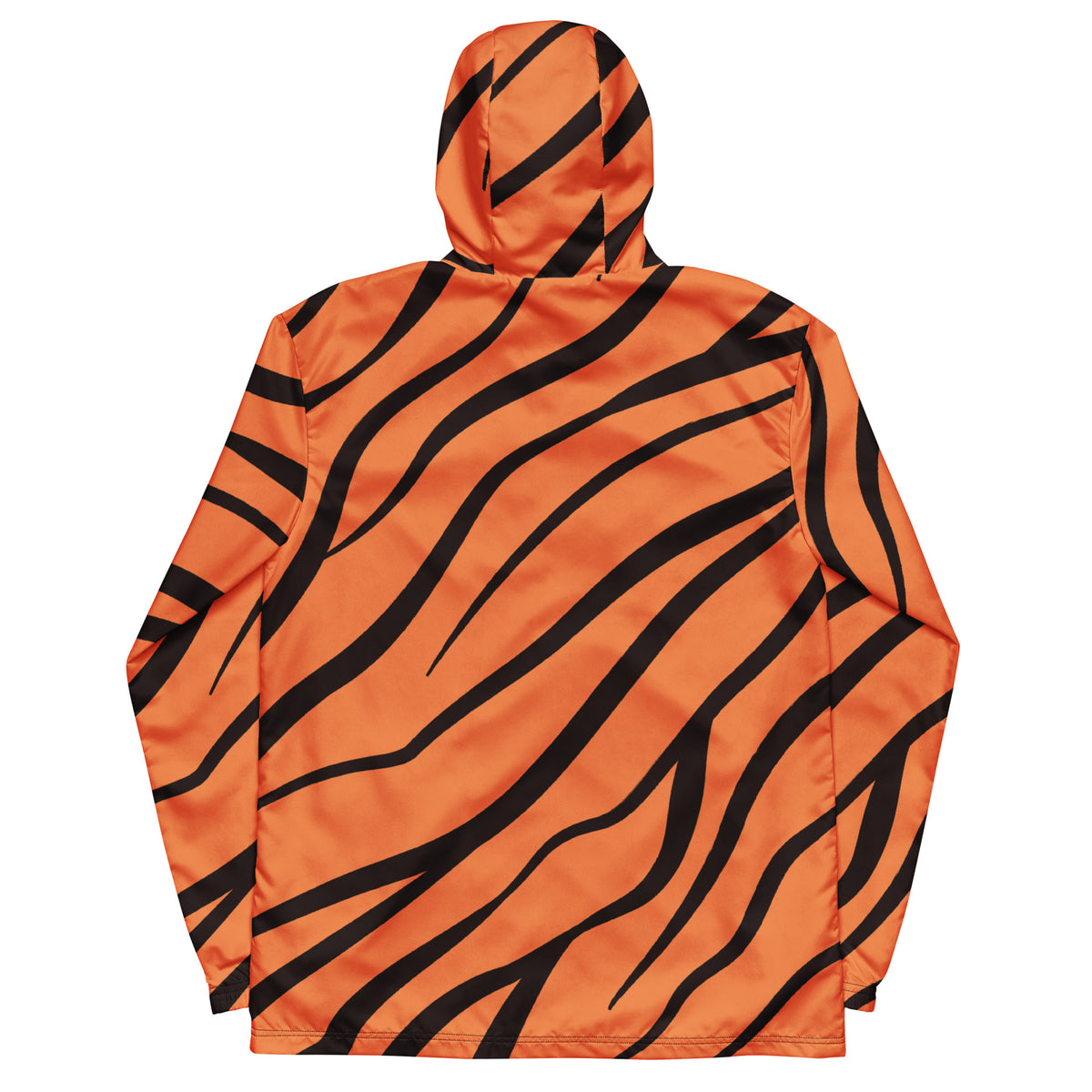 Back of jacket with tigerskin pattern.