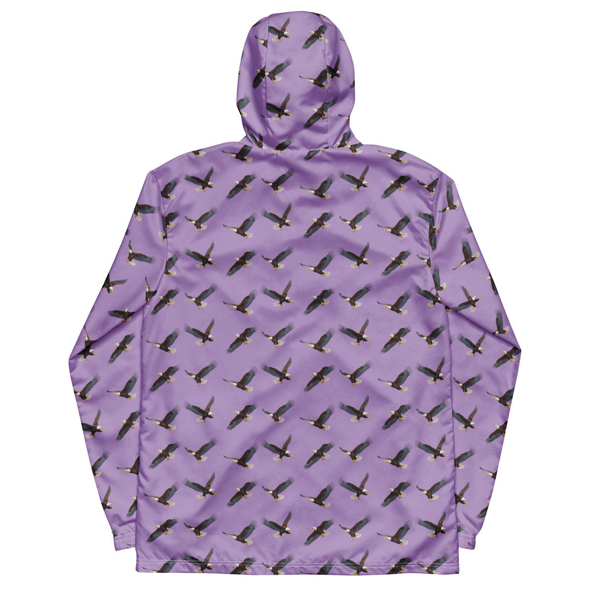 Purple jacket with pattern of bald eagles.