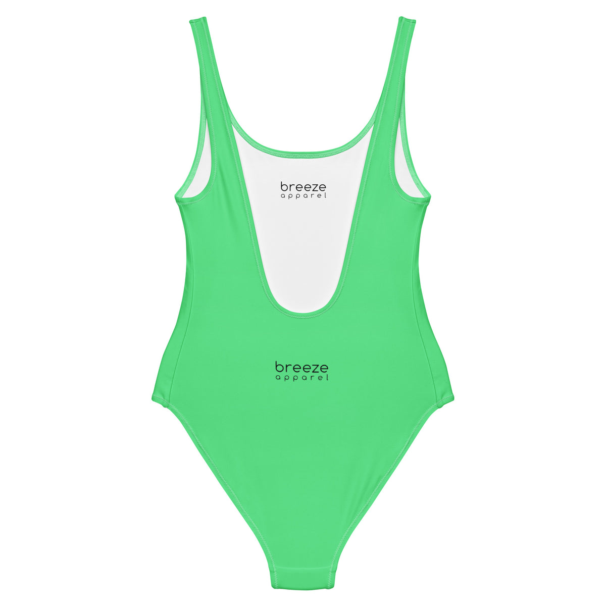 Back of mint-green one-piece swimsuit