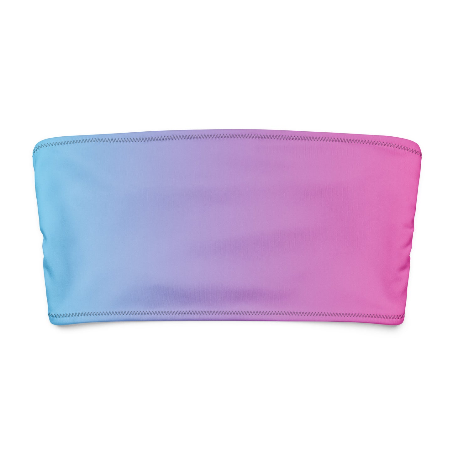 Bandeau bikini top with a blue-to-pink color pattern.