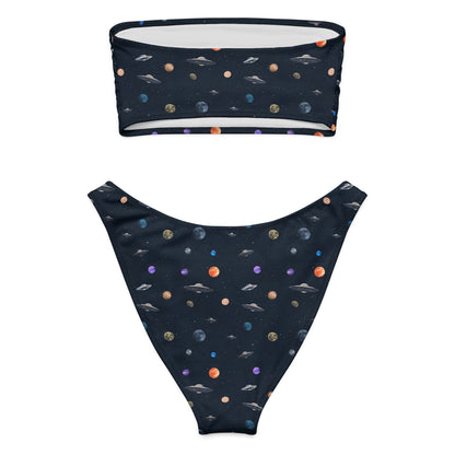 Bikini with pattern of UFOs and planets in space.