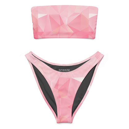 Bandeau bikini with pink geometric pattern