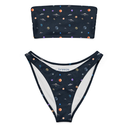 Bikini with pattern of UFOs and planets in space.