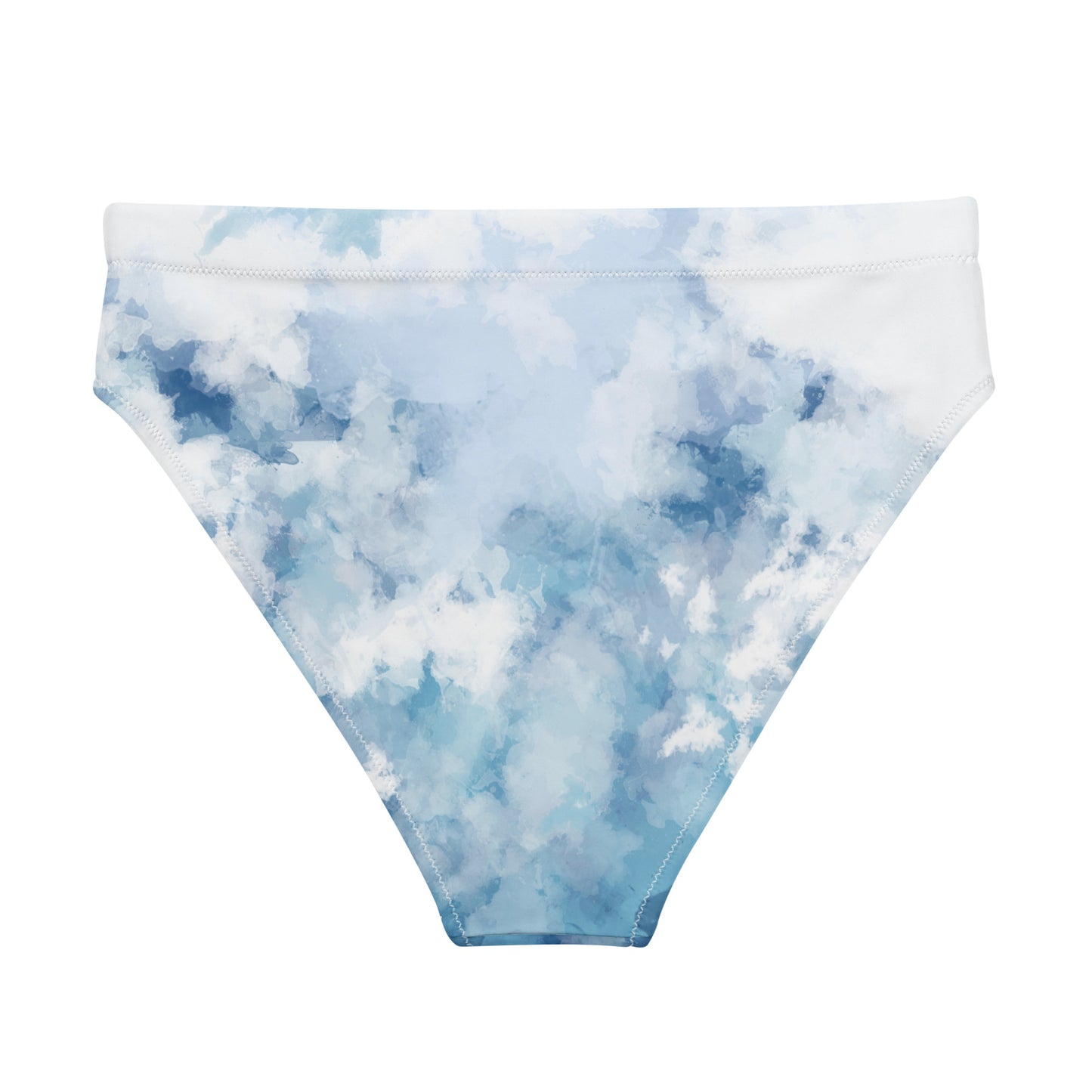 Back of bikini bottom with blue-white watercolor design.