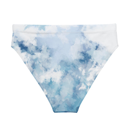 Back of bikini bottom with blue-white watercolor design.