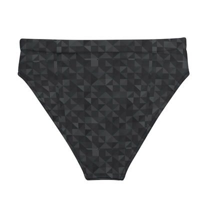 Back of bikini bottom with dark-gray geometric pattern.