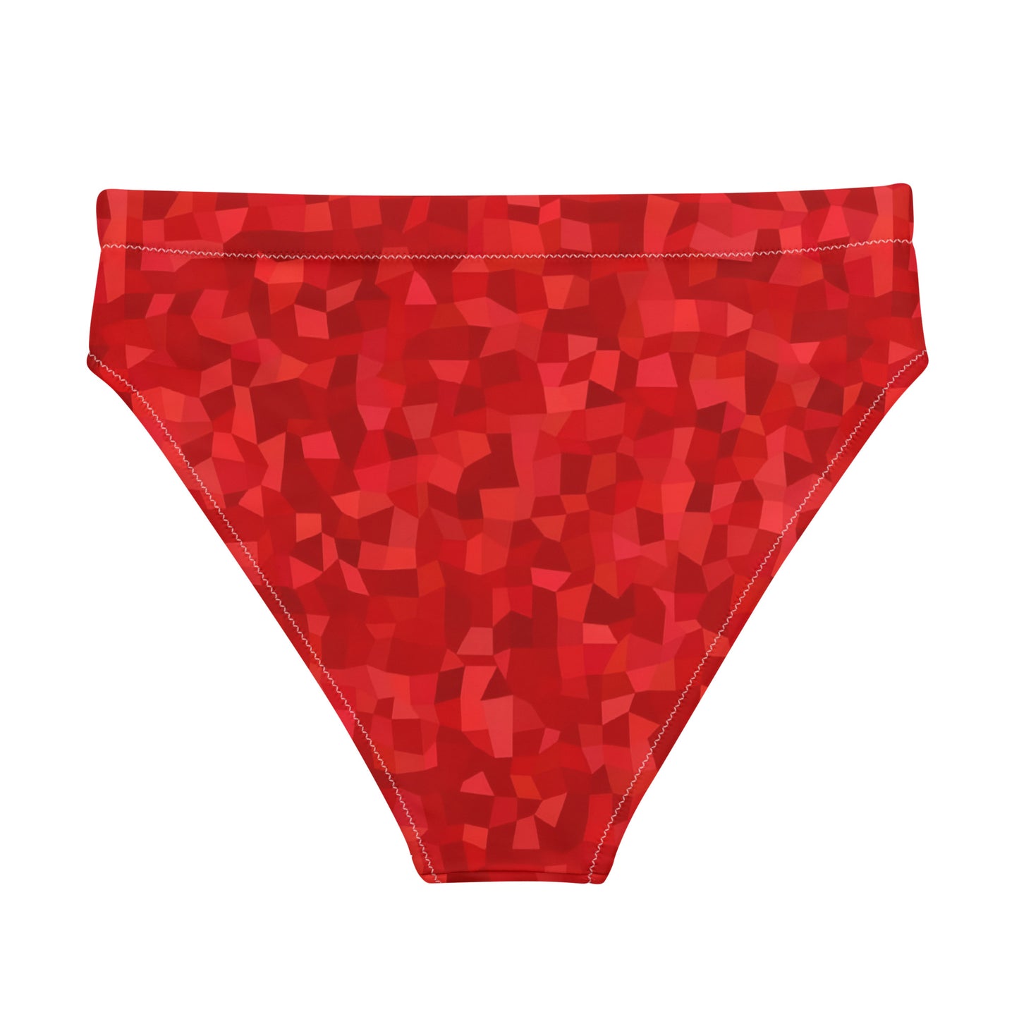 Back of bikini bottom with red geometric pattern.