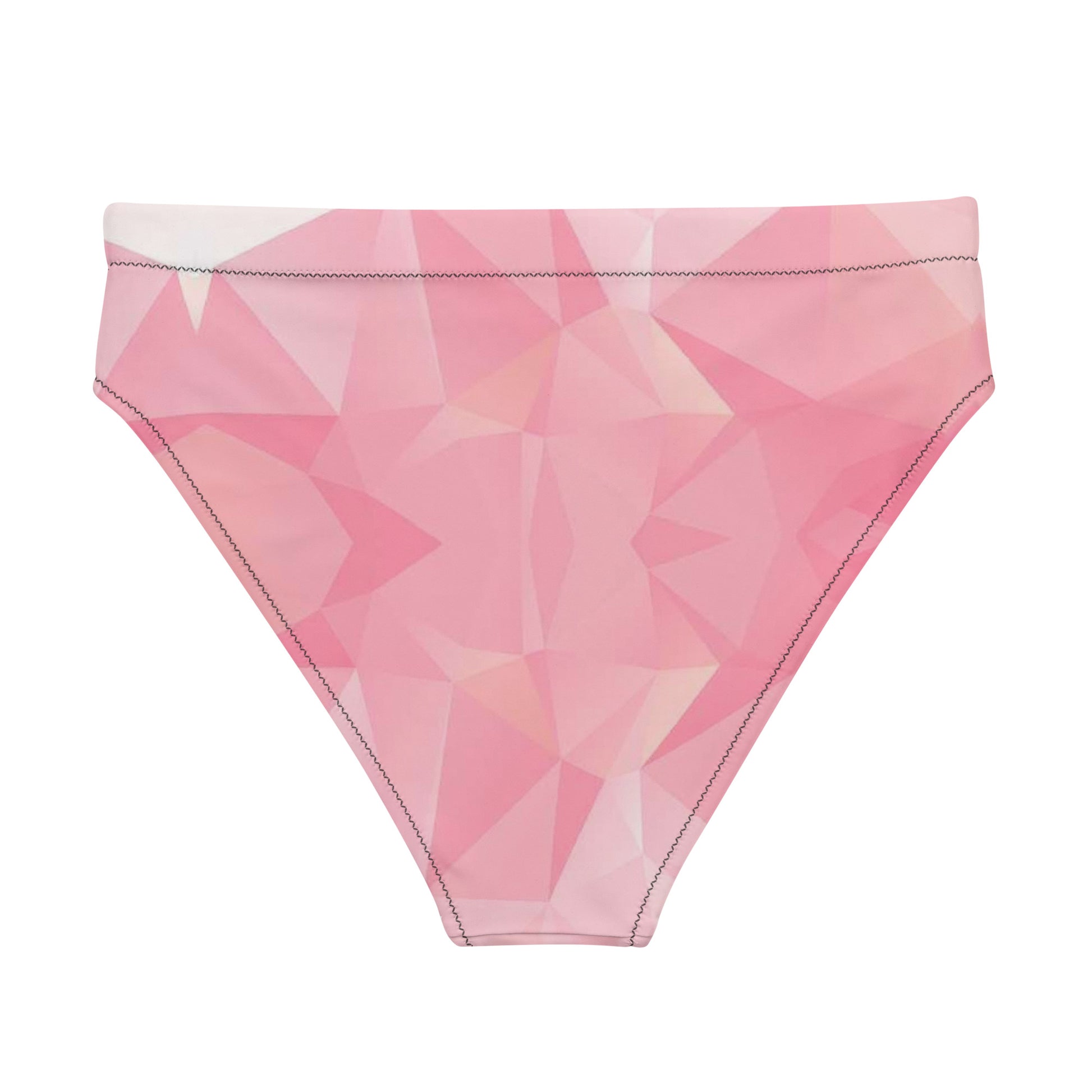 Back of bikini bottom with pink geometric pattern.
