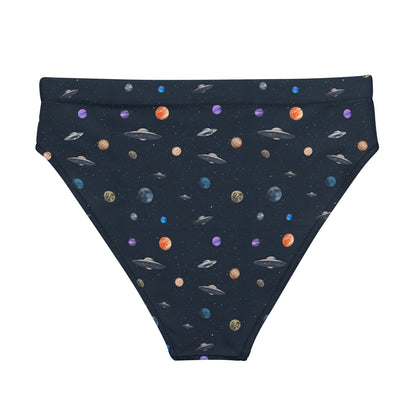 Bikini bottom with pattern of UFOs and planets in space.