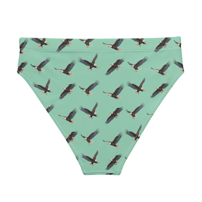 Green bikini bottom with pattern of bald eagles.