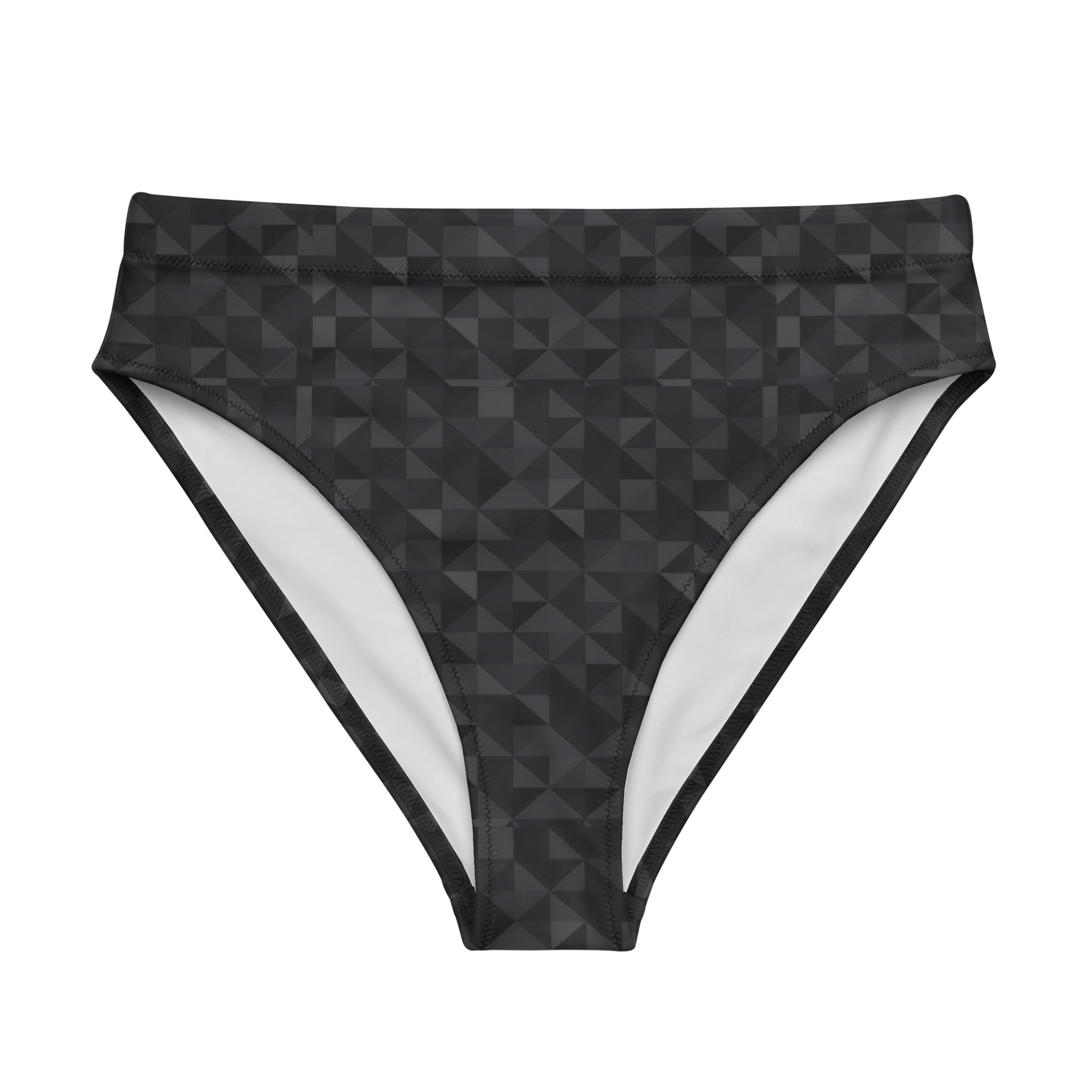 Bikini bottom with dark-gray geometric pattern.