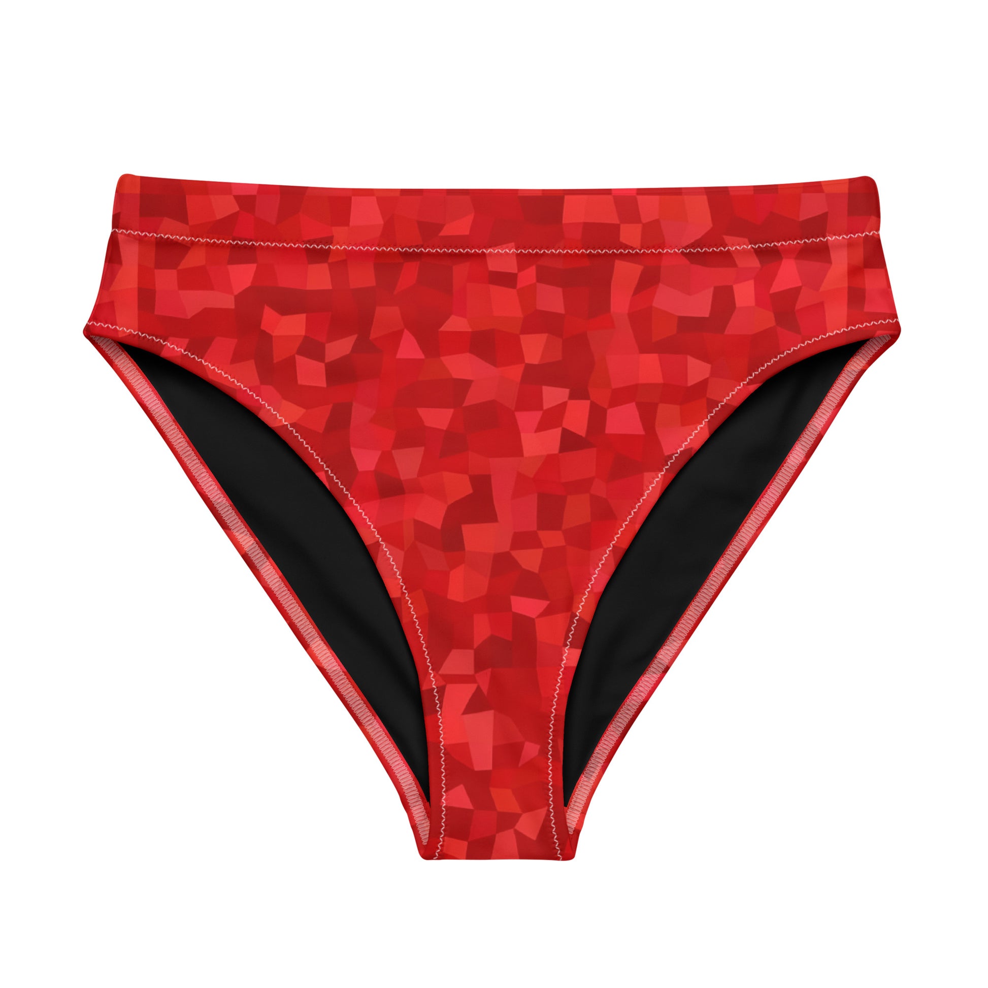 Bikini bottom with red geometric pattern.