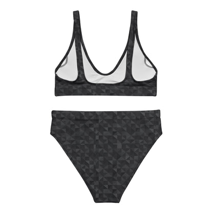 Back of bikini with dark-gray geometric pattern.