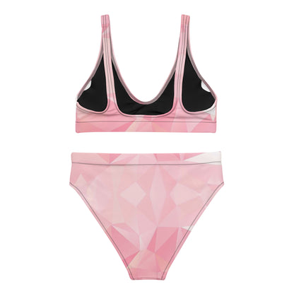Back of bikini with pink geometric pattern.