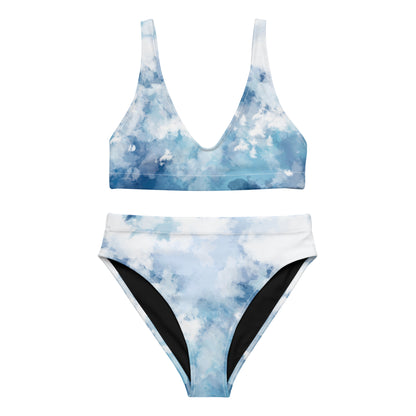 Bikini with blue-white watercolor design.