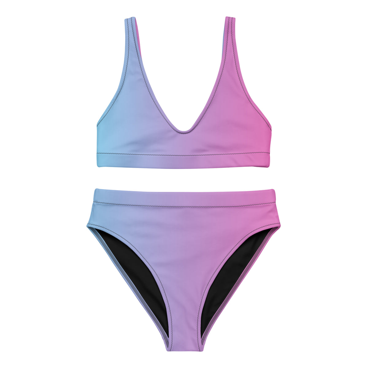 Bikini with color scheme that fades from pink to light blue.
