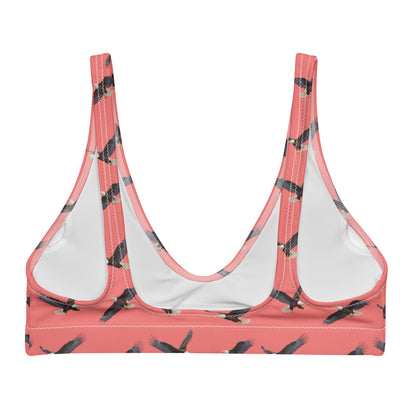 Red bikini top with pattern of bald eagles.