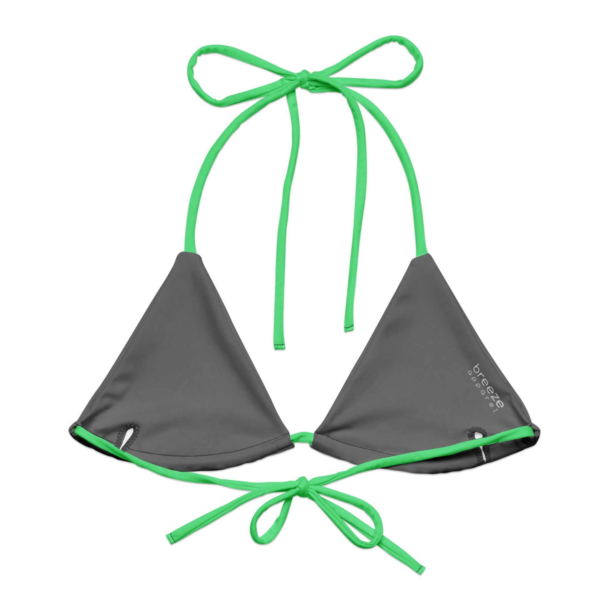 Back of green bikini top. Interior is gray.