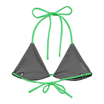 Back of green bikini top. Interior is gray.