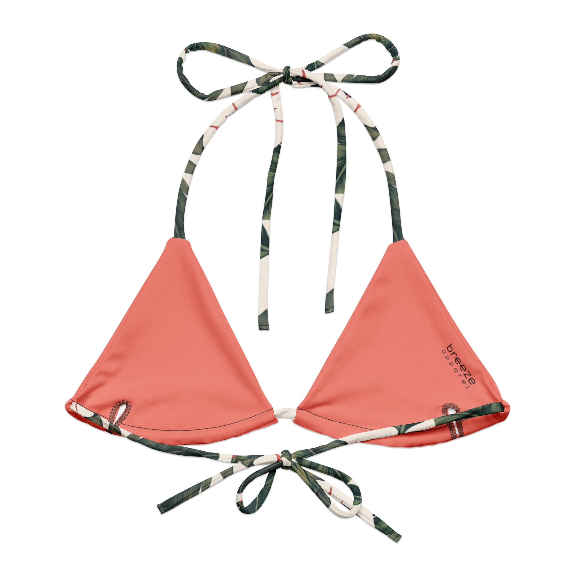 Pink interior of bikini top.