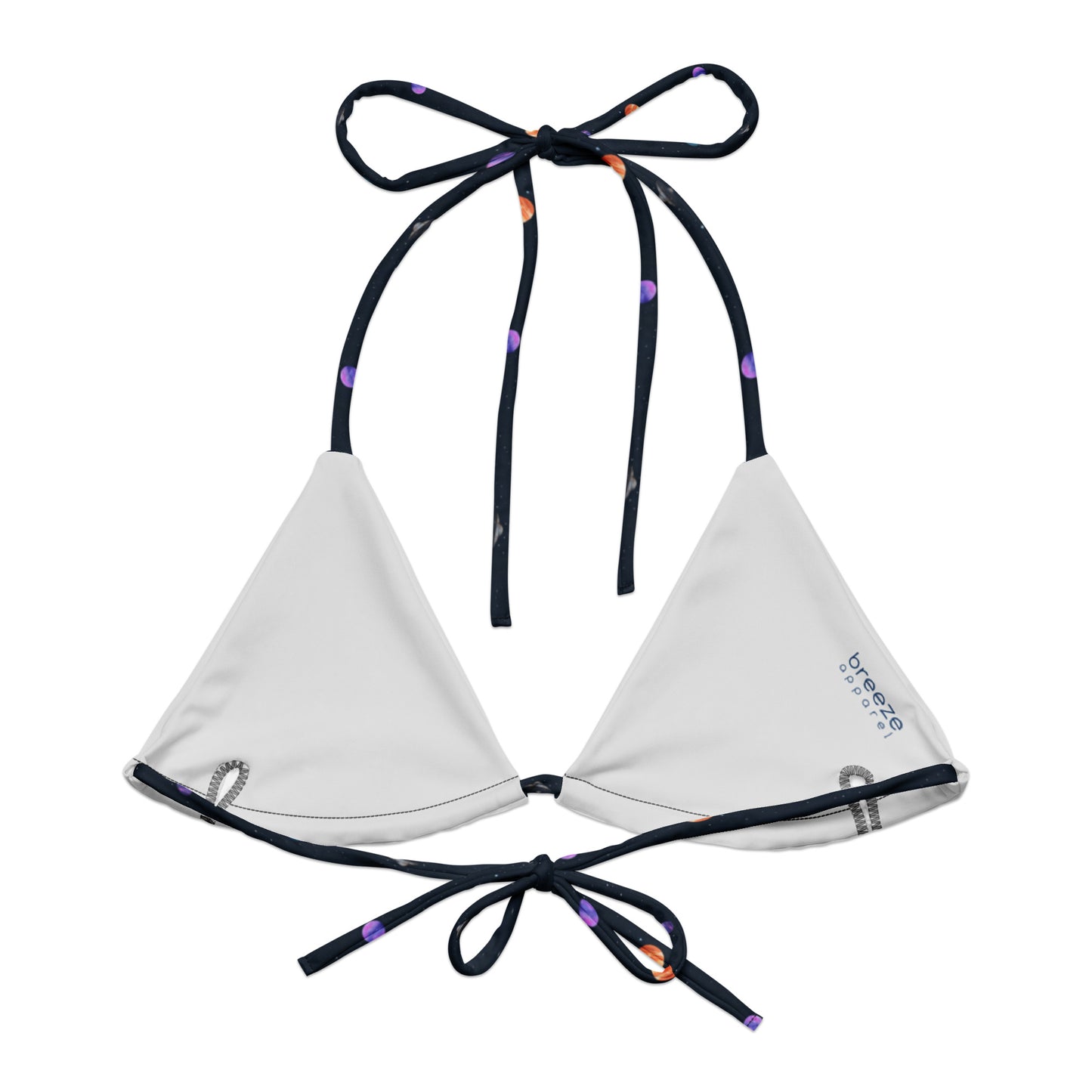 Light-gray interior of string bikini top.