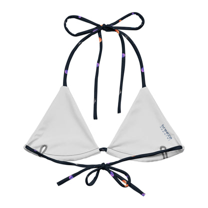Light-gray interior of string bikini top.