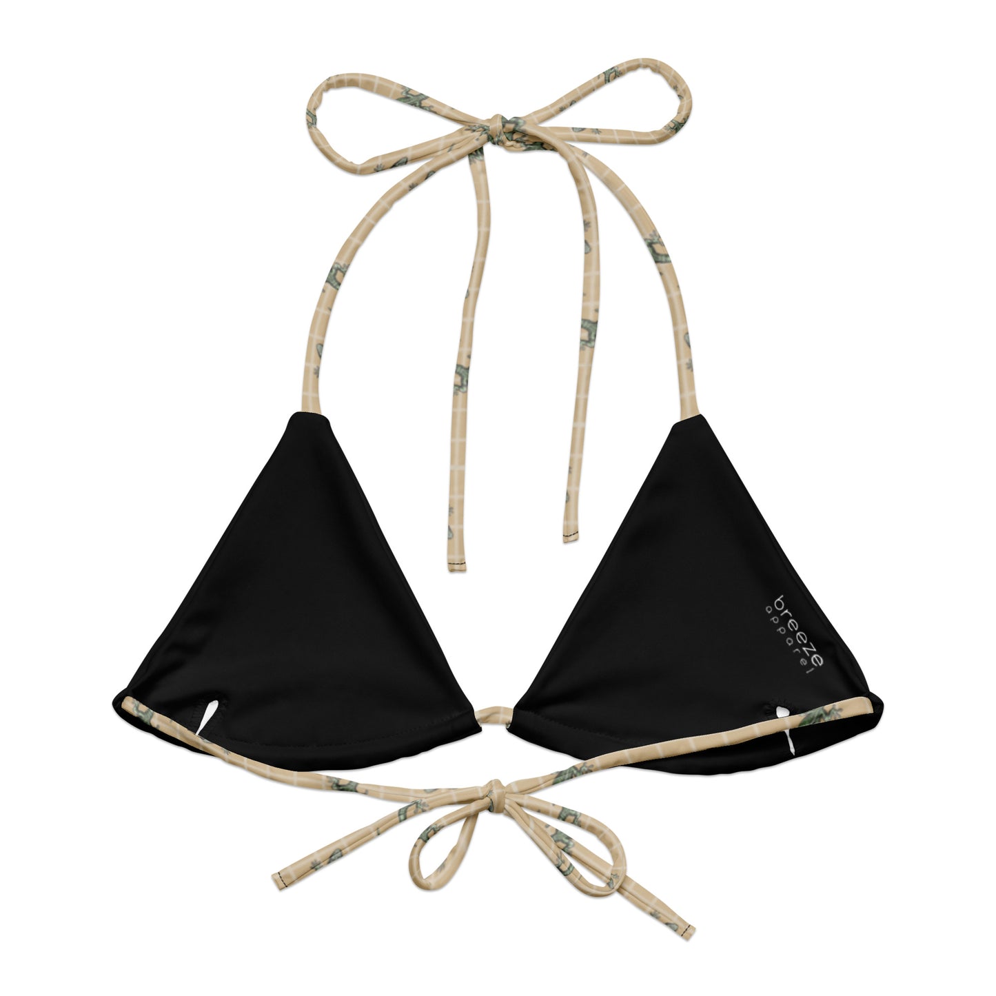 Black interior of bikini top.