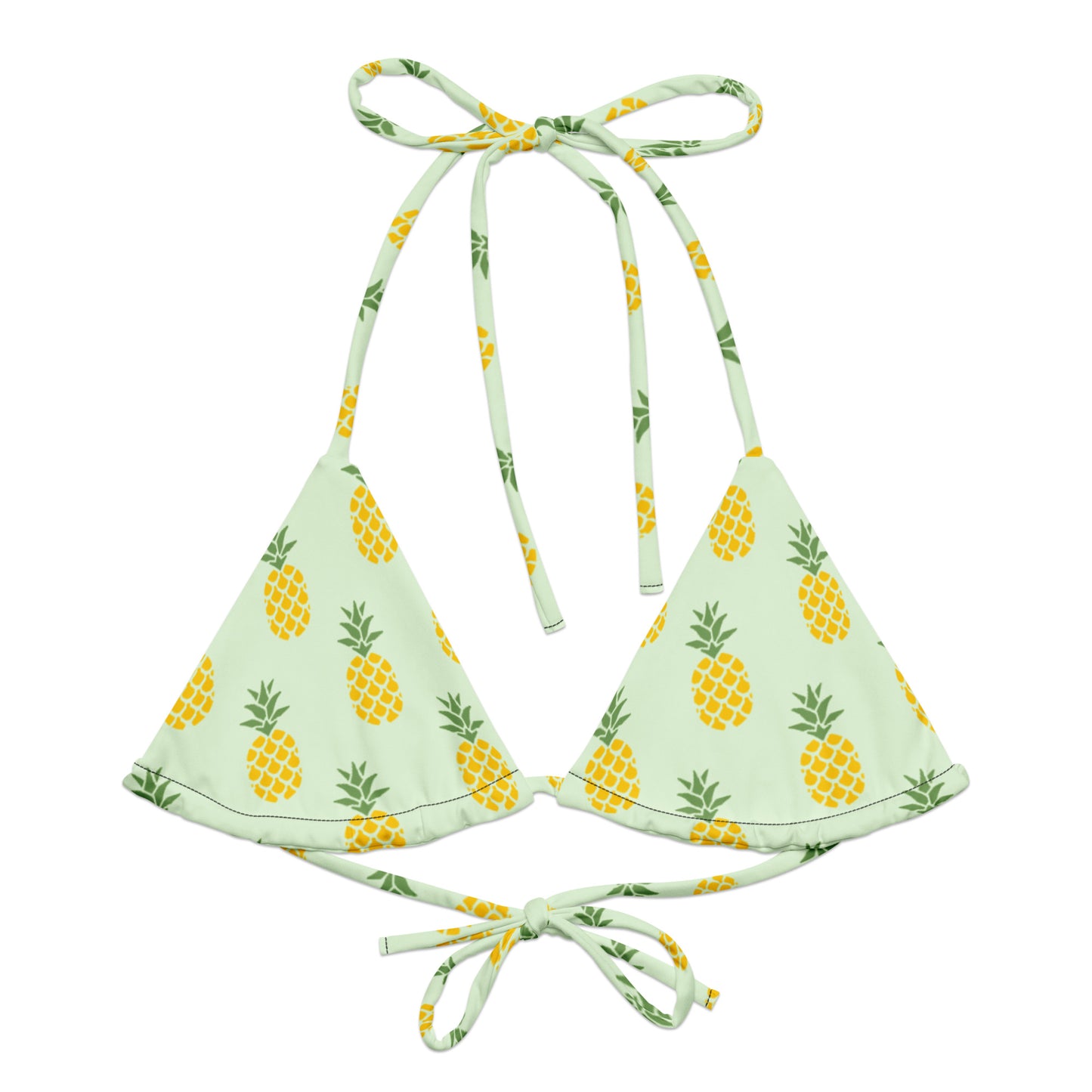 Light-green bikini top with all-over pineapple pattern.