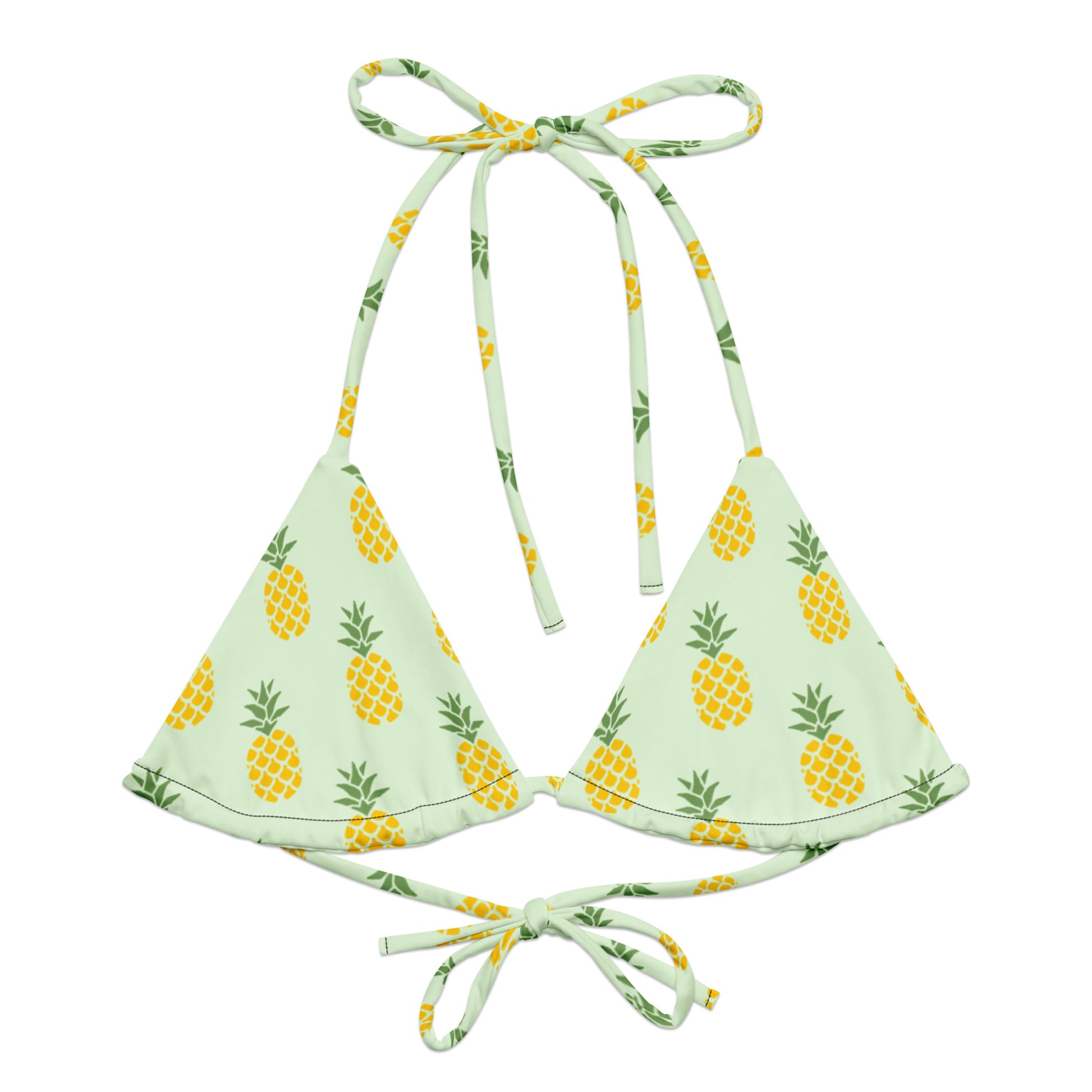 Light-green bikini top with all-over pineapple pattern.