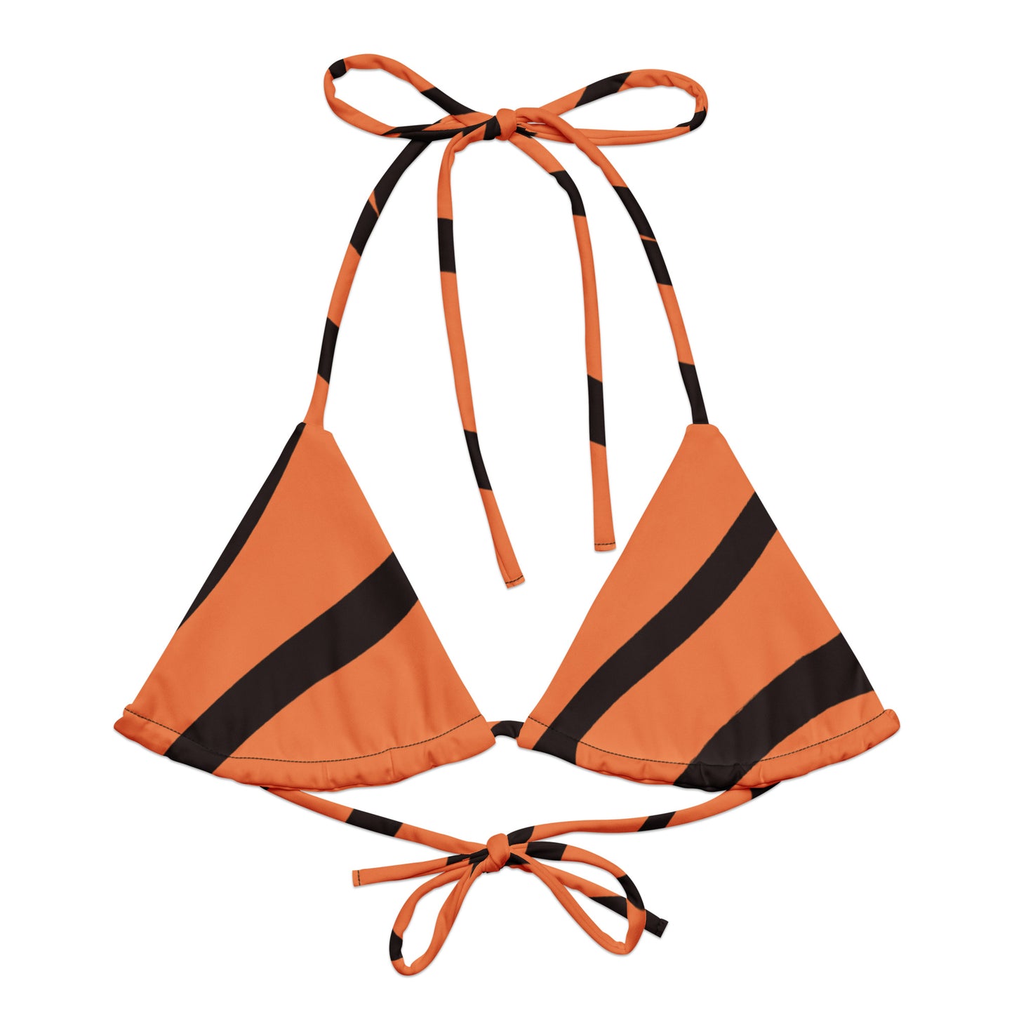 Bikini top with tigerskin pattern.
