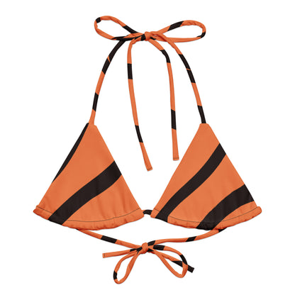Bikini top with tigerskin pattern.