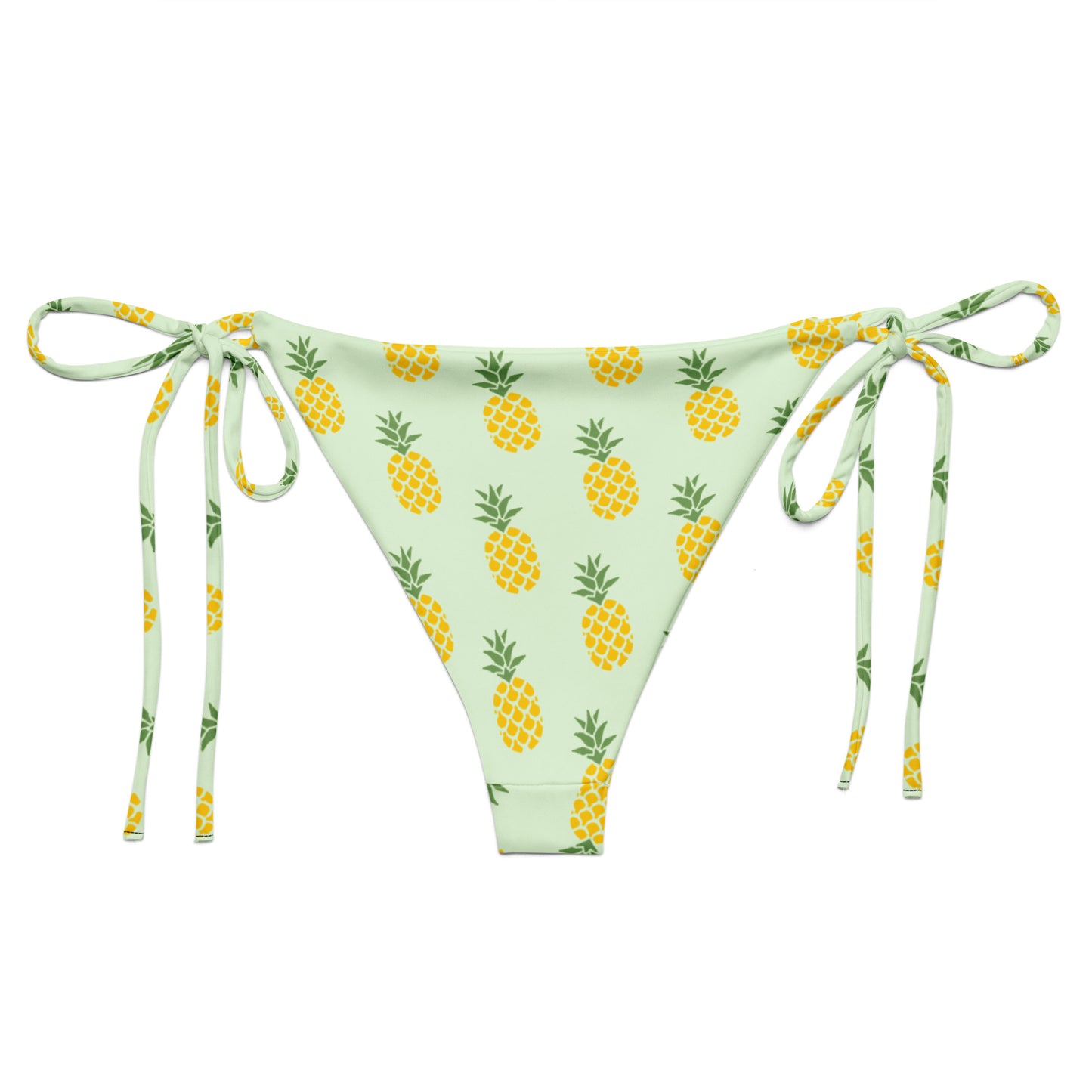 Back of light-green bikini bottom with all-over pineapple pattern.