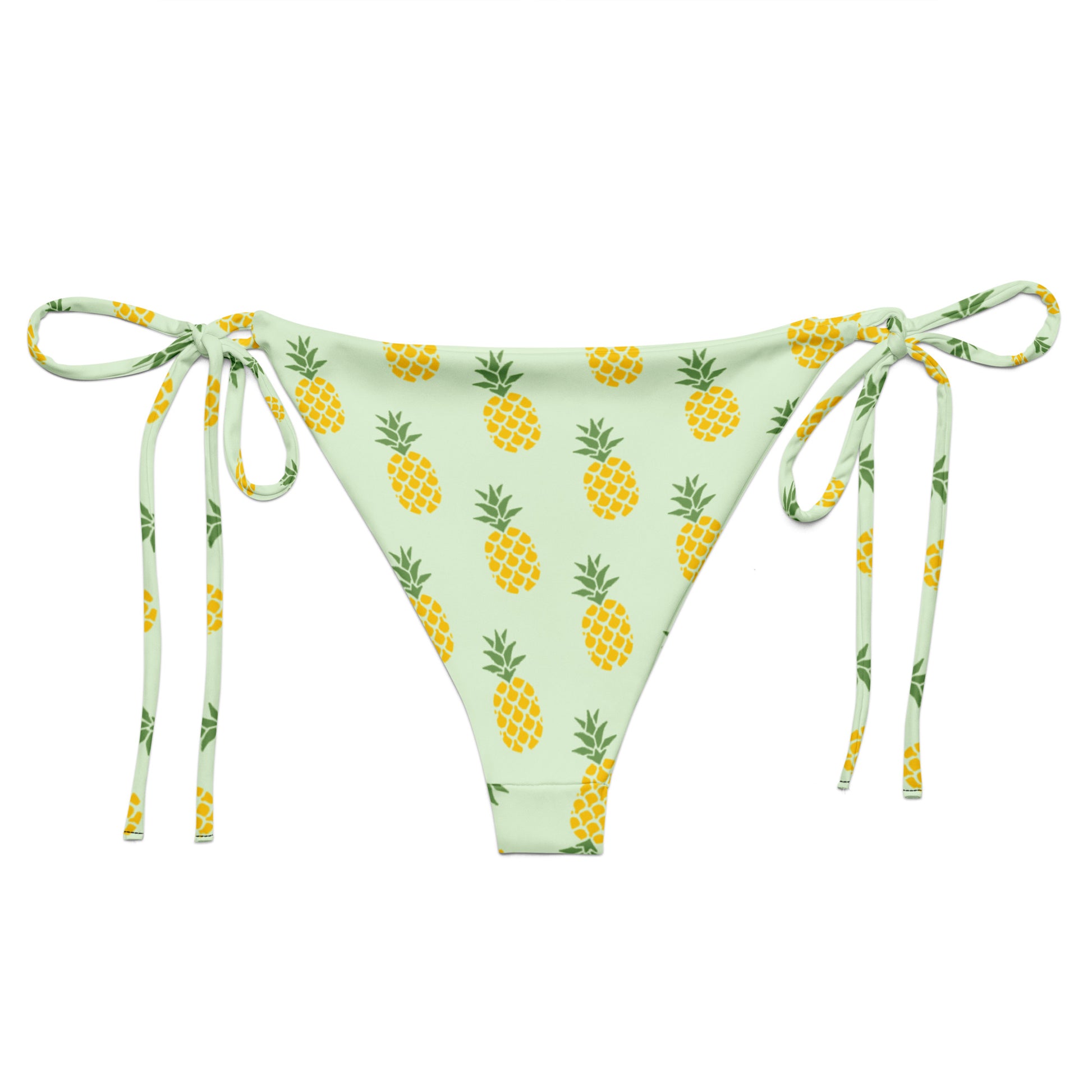 Back of light-green bikini bottom with all-over pineapple pattern.