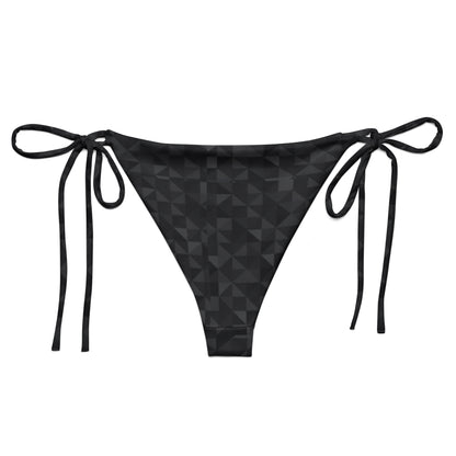 Back of bikini bottom with dark-gray geometric pattern.