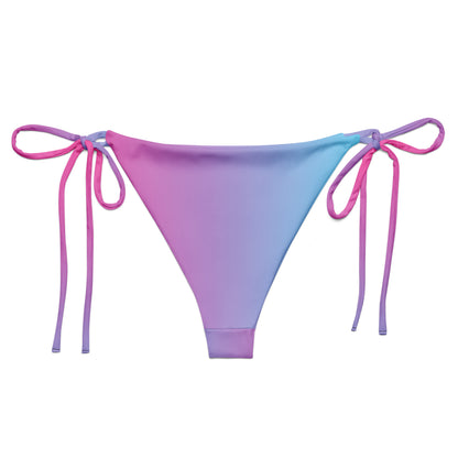 Back of bikini bottom with color scheme that fades from light blue to pink.
