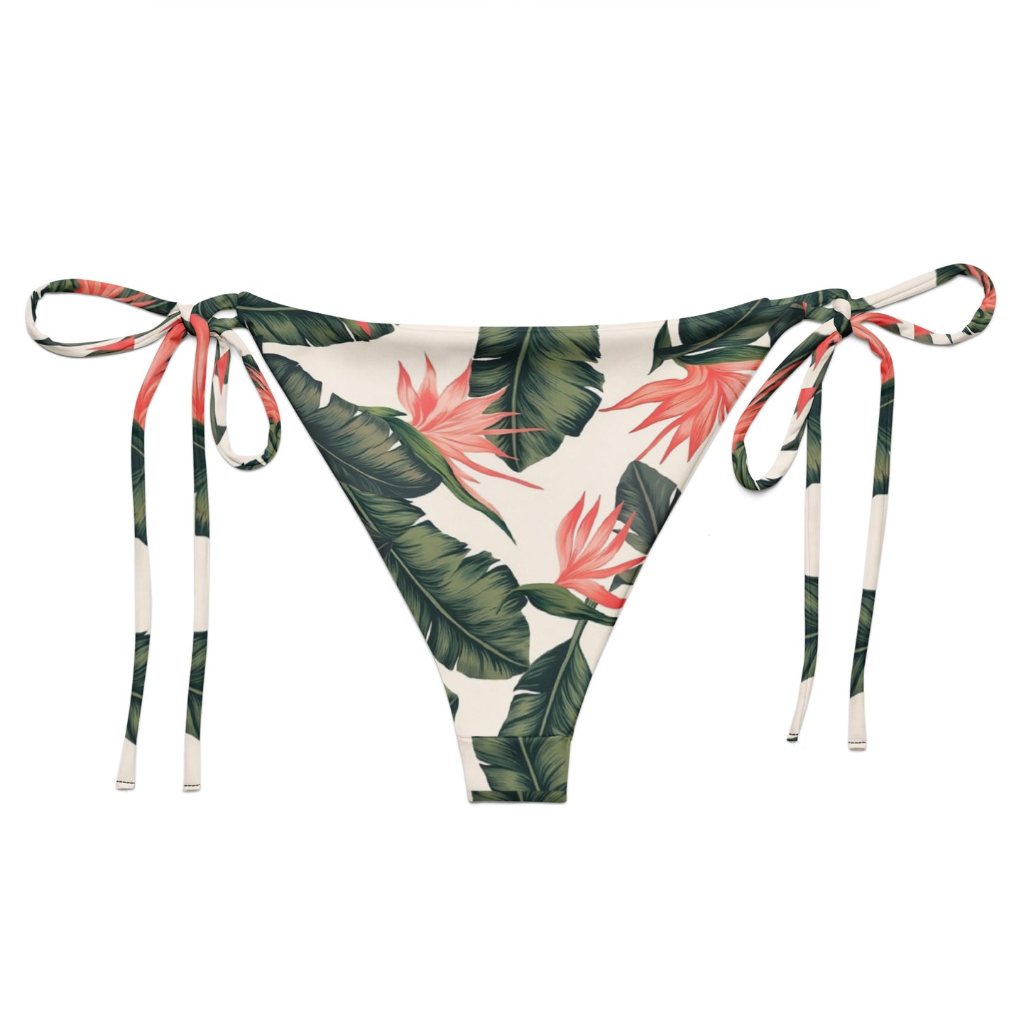 Bikini bottom with tropical floral pattern.