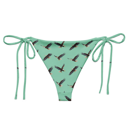 Green bikini bottom with pattern of bald eagles.