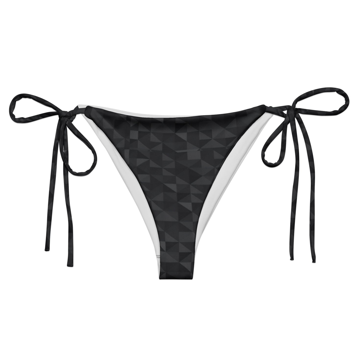 Bikini bottom with dark-gray geometric pattern.