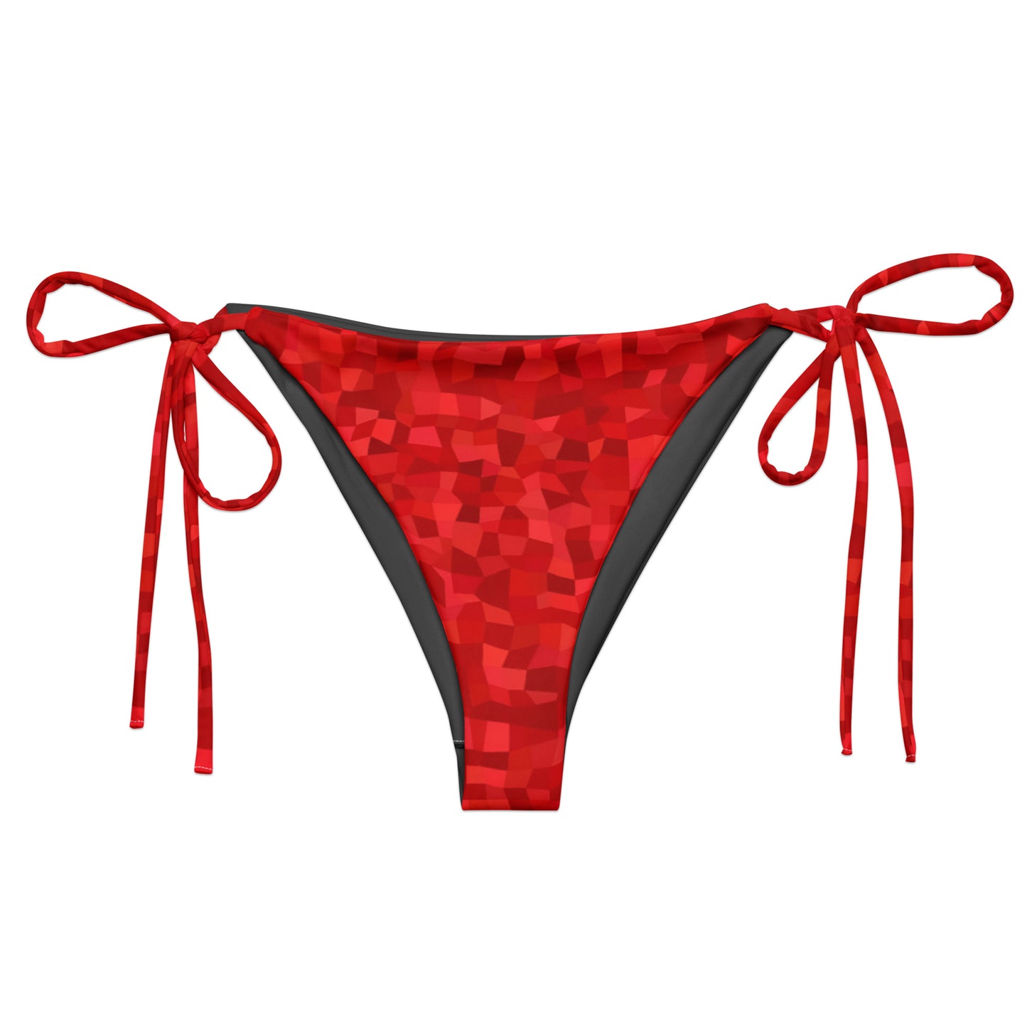 Bikini bottom with red geometric pattern.