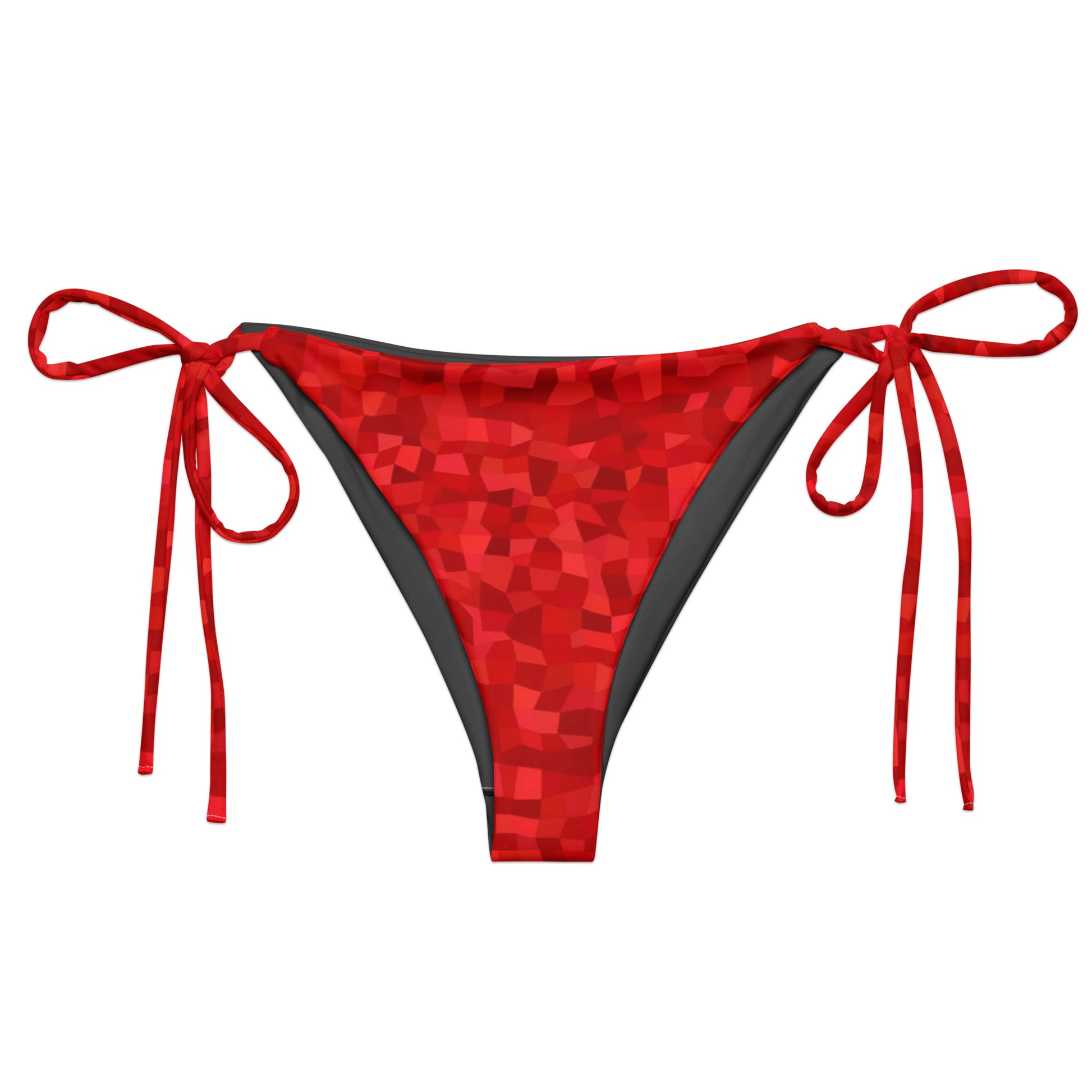 Bikini bottom with red geometric pattern.