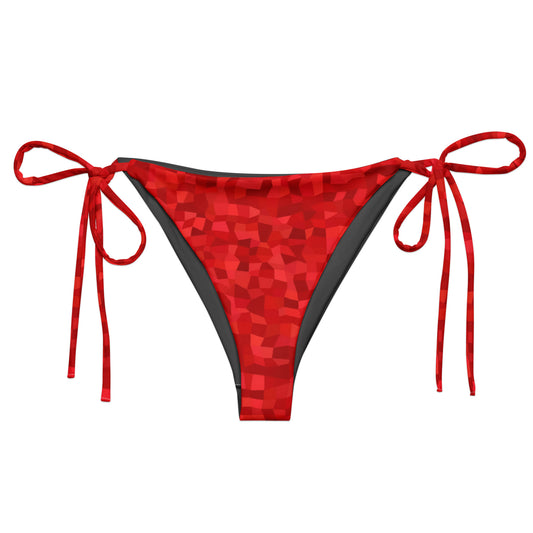 Bikini bottom with red geometric pattern.