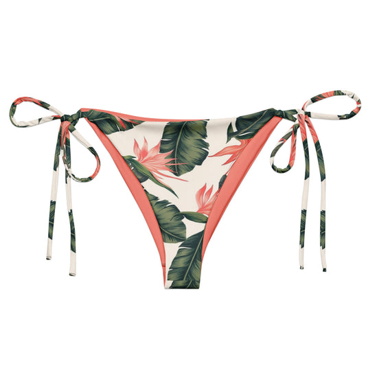 Bikini bottom with tropical floral pattern.