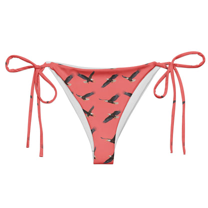 Red bikini bottom with pattern of bald eagles.