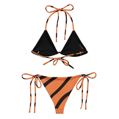 Back of bikini with tigerskin design. Interior is black.