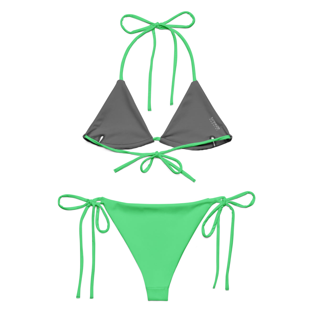 Back of green bikini. Interior is gray.