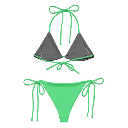 Back of green bikini. Interior is gray.