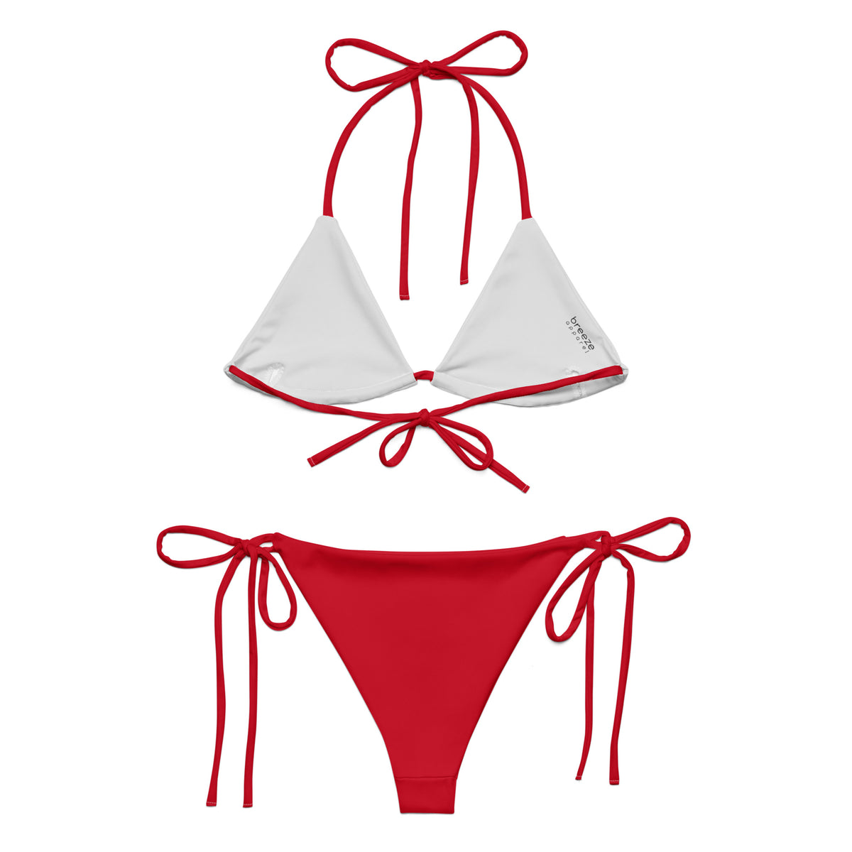 Back of red bikini. Interior is light gray.