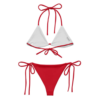 Back of red bikini. Interior is light gray.