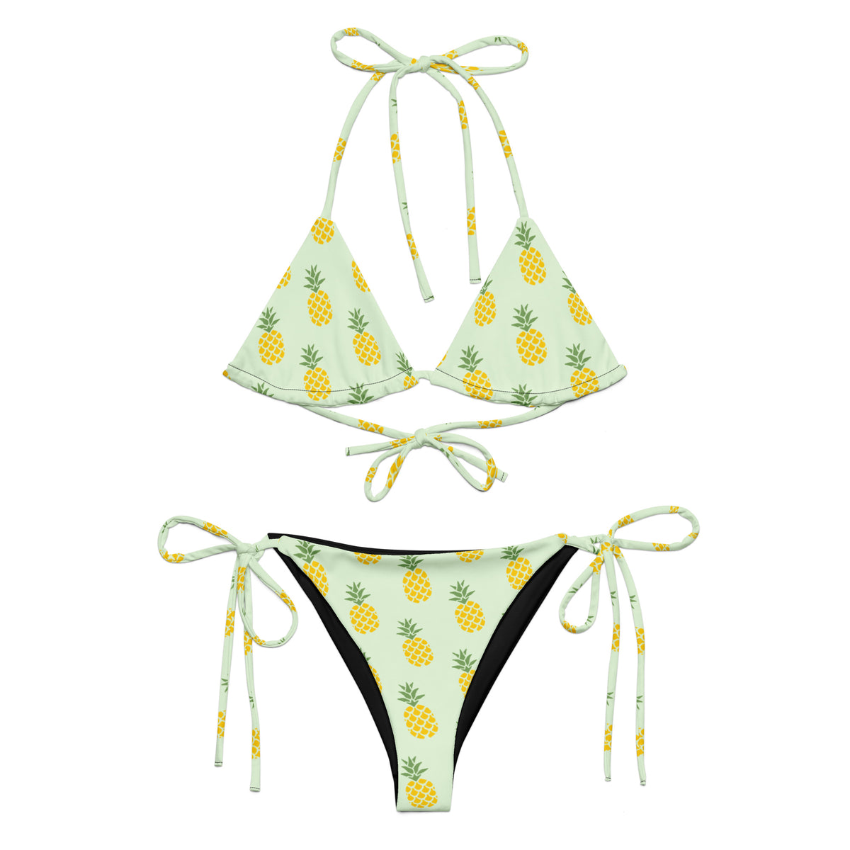 Light-green bikini with all-over pineapple pattern.
