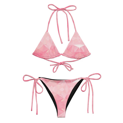 Bikini with pink geometric pattern.